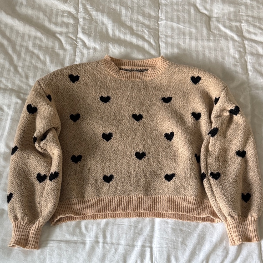 Heart Patterned Beige Sweater
